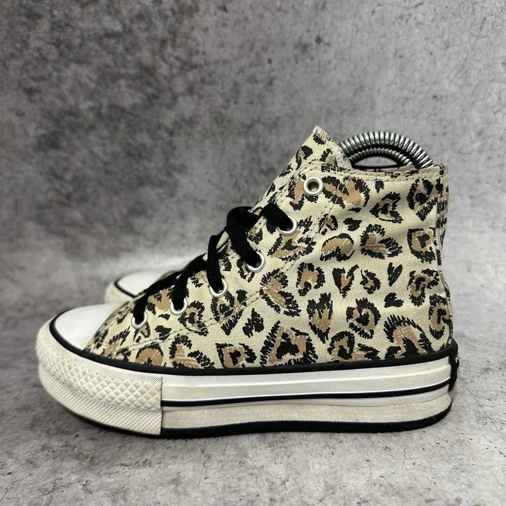 Converse Chuck Taylor All Star Eva Lift Kids 1 Brown Leopard Platform Sneakers